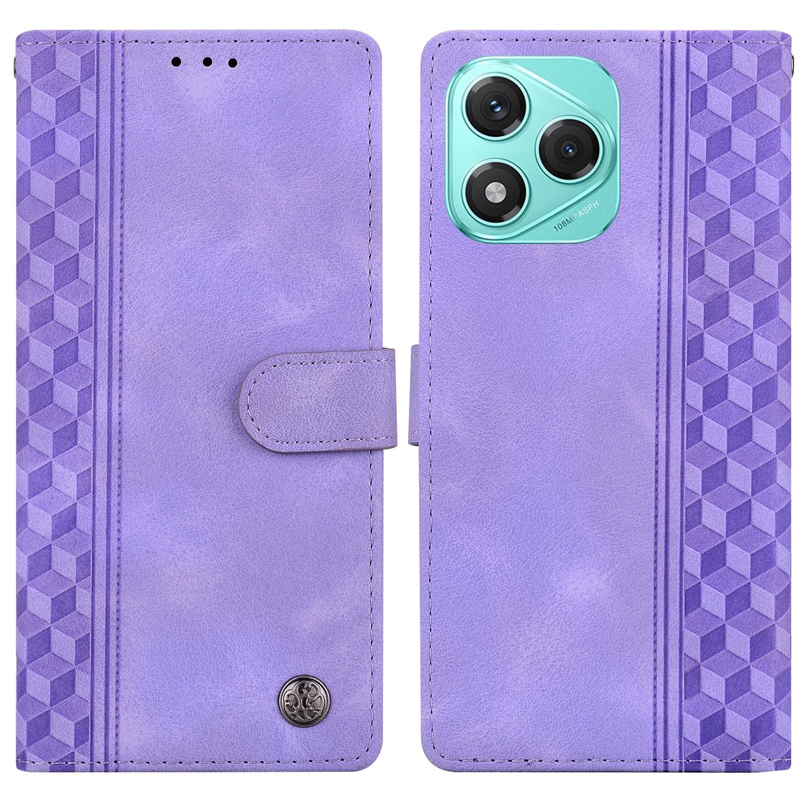 

For Honor 400 Lite 5G Leather Case Imprinted Checkered Pattern Wallet Stand Flip Phone Cover Purple