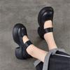 Johnature Thick Soled High Heels Pumps Genuine Leather Round Toe Thick Heel Women's Platform Shoes