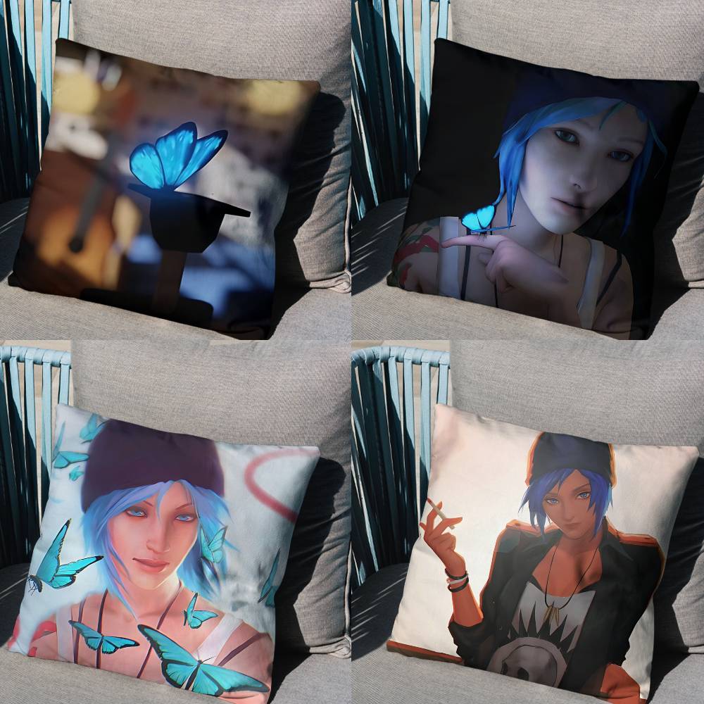 blue Butterfly Life is Strange Pillow Case Antidustmite Pillowcase Invisible zipper silky short plush Sofa cushion cover