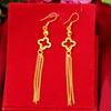 High-Grade Luxury Earwire Four-Leaf Clover Earrings Female Tassel Ear Hooks Long Wedding Jewellery