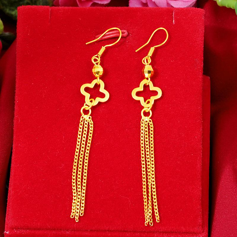 High-Grade Luxury Earwire Four-Leaf Clover Earrings Female Tassel Ear Hooks Long Wedding Jewellery