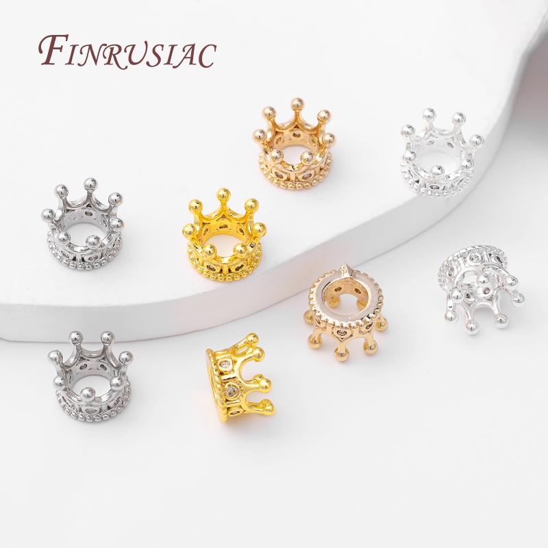 5/10pcs 18K Gold Plated Zircon Crown Beads,Spacers For Beads,Beads For Creating Jewelry Making Supplies,Bracelets Bead Separator