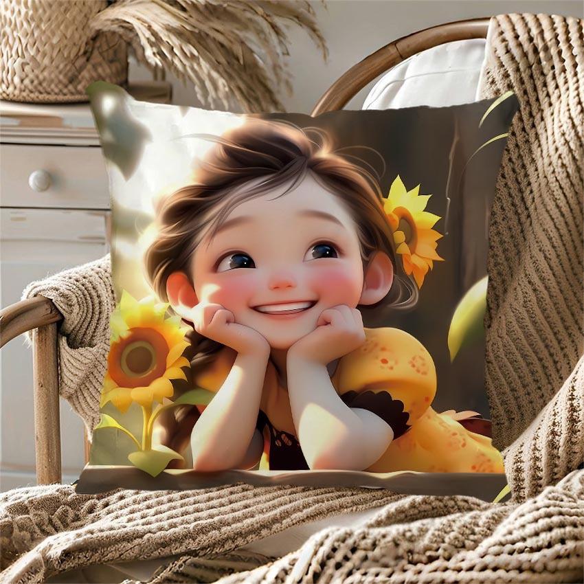 Butterfly Sunflower Series Throw Pillow Covers With Digital Printing Of Short Plush Fabric Car-Shaped Sofa Cushion Home Decor