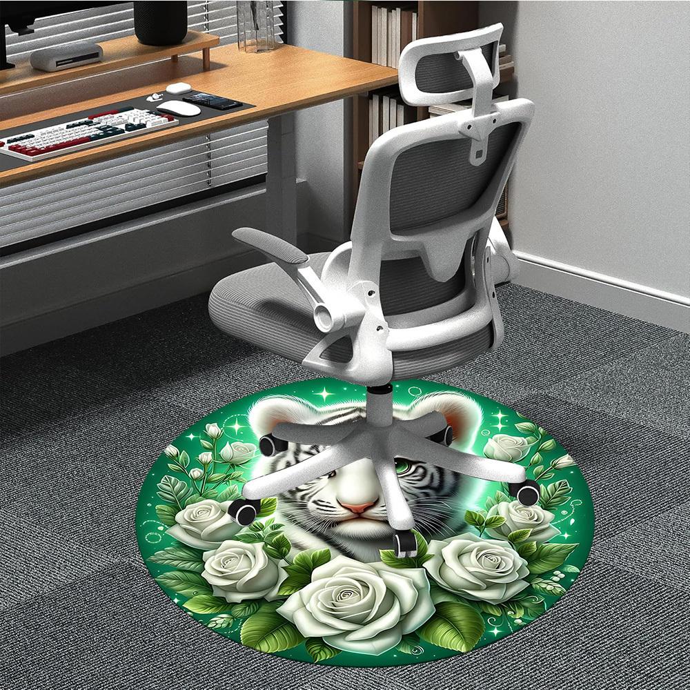 

1pc White Tiger Cub Chair Carpet for Office Non-Slip, Machine Washable Rug for Office, Room - Holiday Decor, Machine Made yy251016120 80cm by 80cm