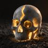 Gothic Theme Garden Statues Cracked Skull Solar Light, Halloween Glowing Outdoor Yard Decor, Spooky Waterproof Easy Installation Lawn Sculptures Lamp