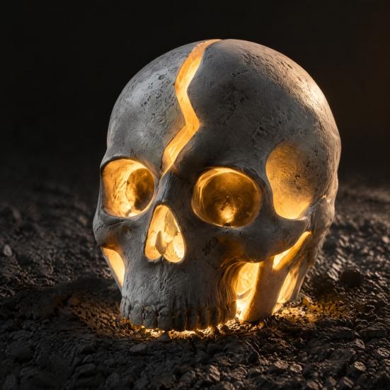 Gothic Theme Garden Statues Cracked Skull Solar Light, Halloween Glowing Outdoor Yard Decor, Spooky Waterproof Easy Installation Lawn Sculptures Lamp