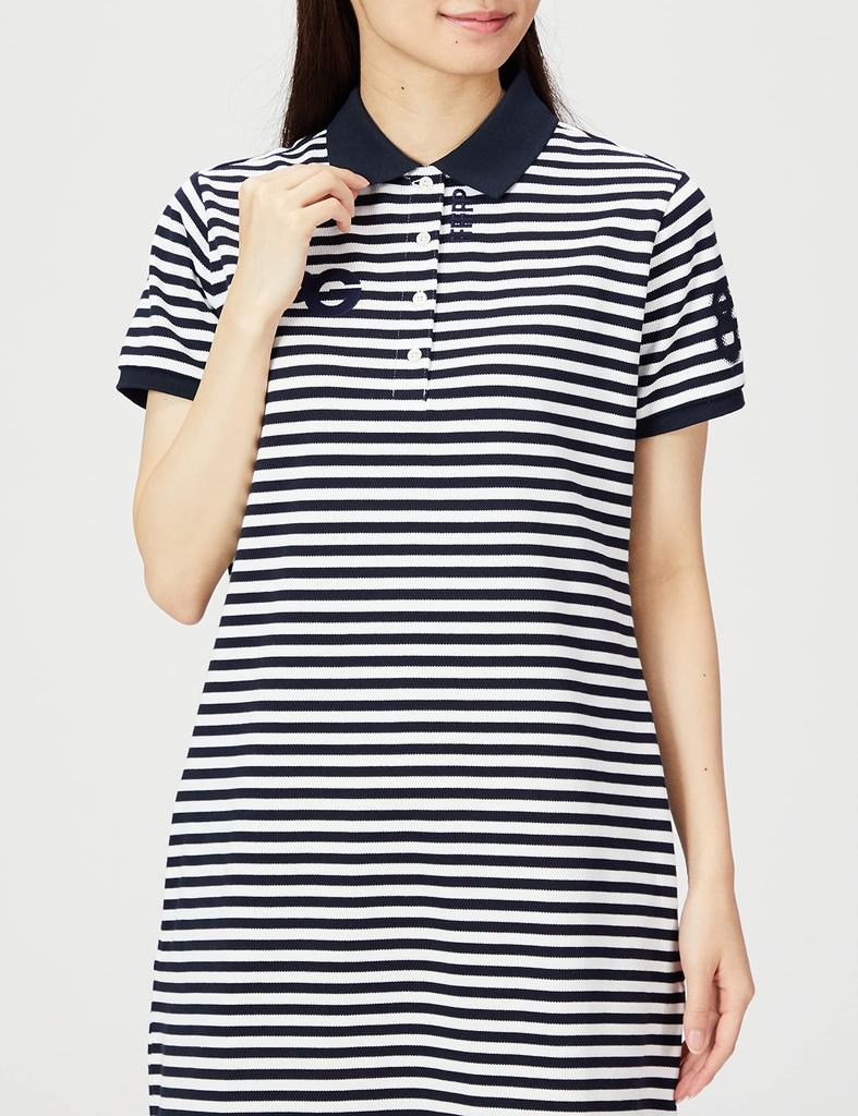 Short Sleeve Dress X Pe225d and Plus Pique Inlay Border Pattern Protection X Dark Navy 00 [Pearly Gates] Women's C40/2 Eco-friendly Material/Water