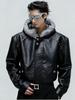 Men's American-Style Black Hooded Leather Jacket with Fur Collar - Winter Plus Velvet Thickened Cotton Coat