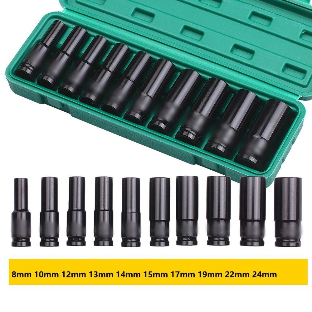 

10pcs Metric Impact Socket Set High Carbon Steel Drive Deep Socket Workshop Tool