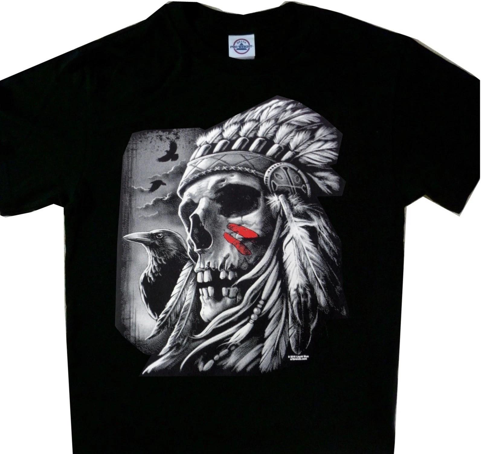 Native American Indian Head Skull Tee Black T shirt Brand New 2XL