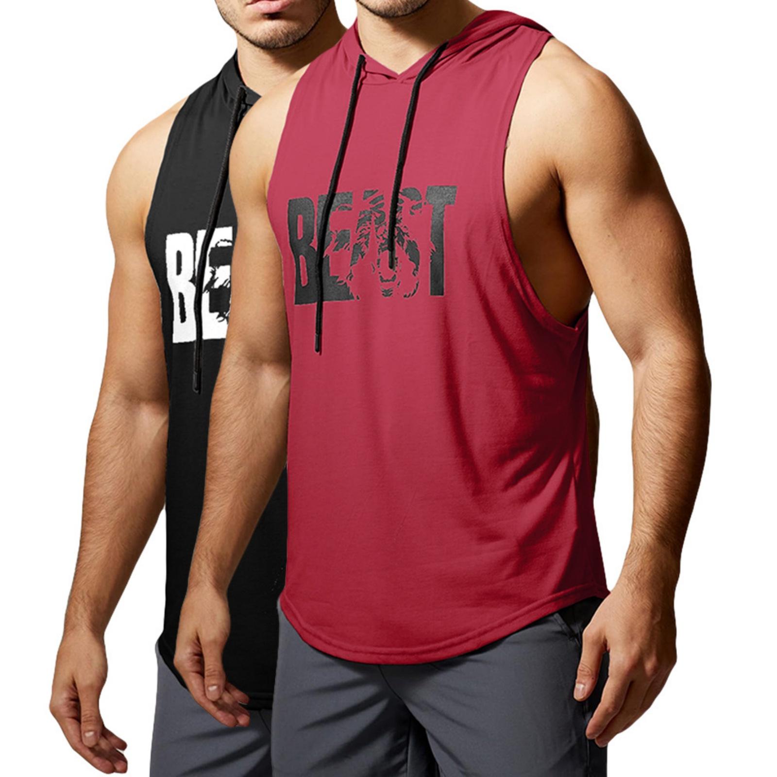 

Men s Casual And Fashionable Letter-printed Sports T-shirt. Men s Lightweight And Breathable Hooded Sleeveless Top In Two Pieces. XXXL
