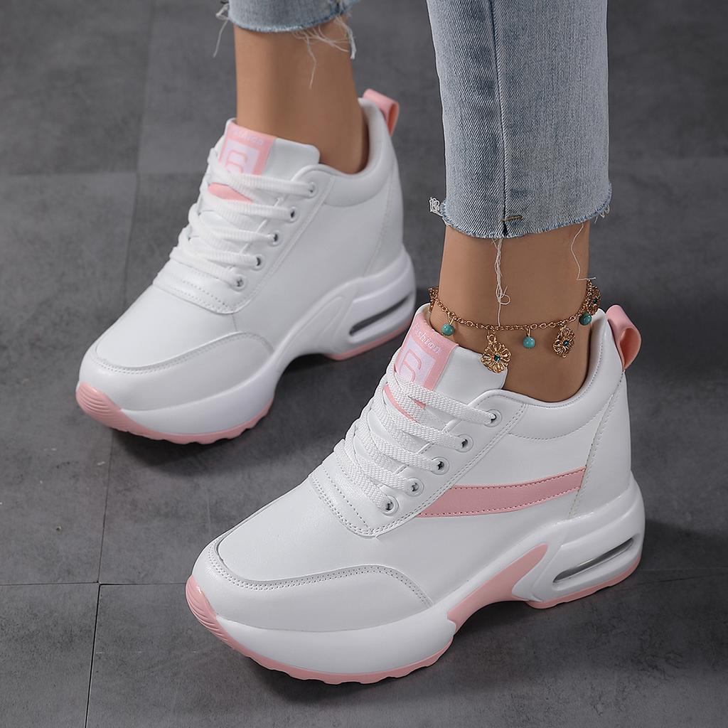Women's Walking Sneakers Wedges High Top Lace Up Shoes Air Cushion Increased internal Fashion Girls Sneakers Grey