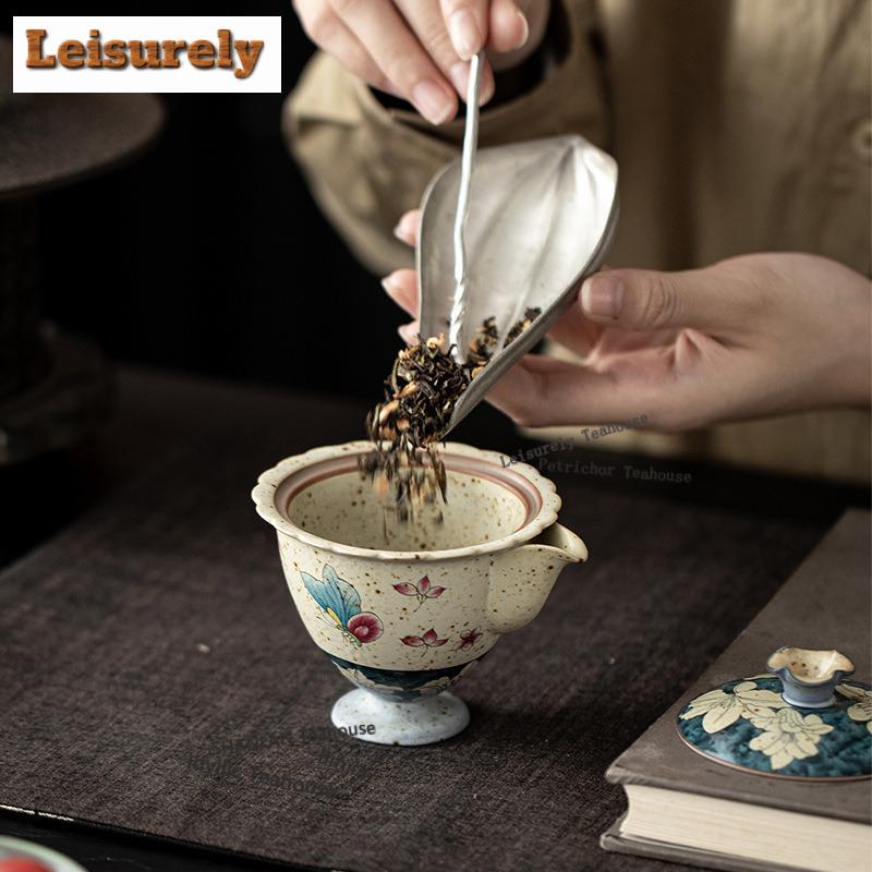 125ML Caramel Glaze Butterfly Lily High-foot Handheld Teapot Japanese Tea Infuser Pot Tea Making Kettle with Filter Teaware Gift