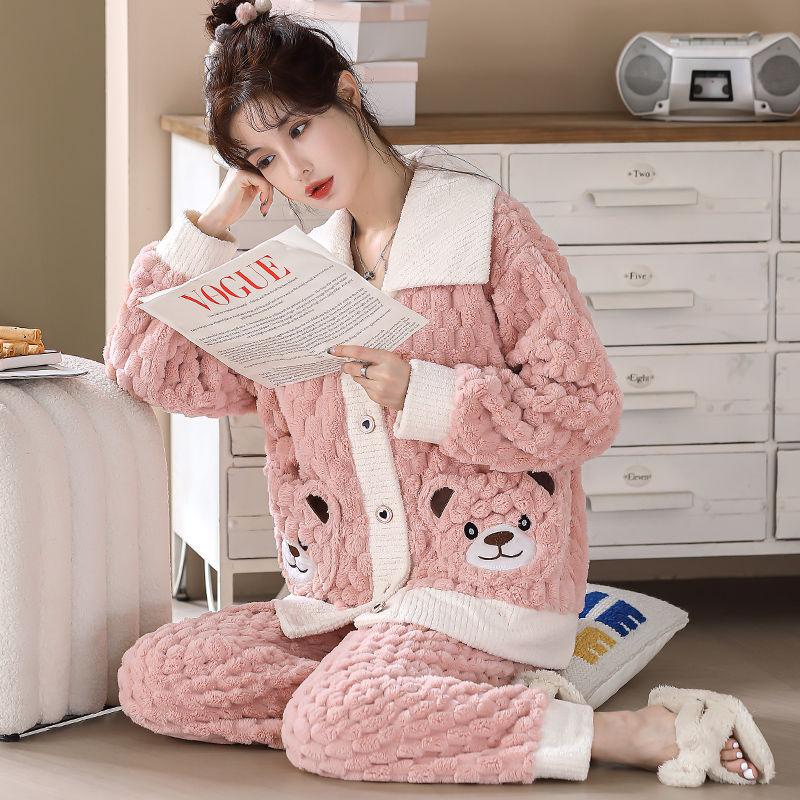 Pijamale noi Costum de iarnă pentru femei Flanel Toamnă și Iarnă Îmbrăcăminte de casă de mărime mare Imbracaminte de acasă pentru studenți, îngroșat, din catifea de corali