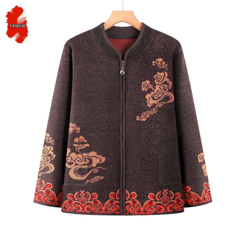 Middle-Aged & Elderly Women s Autumn/Winter Plus Velvet Knitted Cardigan 3XL