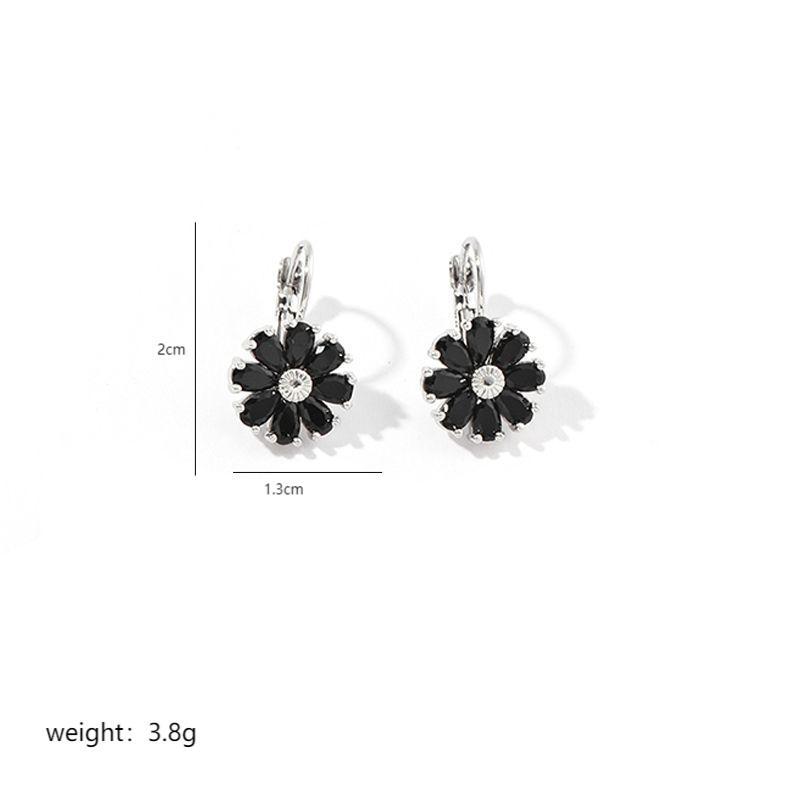 1 Pair Blue Flower CZ Zirconia Hoop Earrings for Women Girl Daily Wear Party Wedding Gift