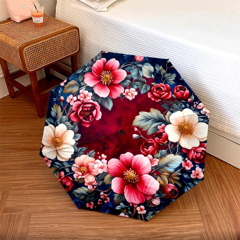 1 Stück Automatischer Faltregenschirm - Buntes Blumenmuster, Tragbares & Faltbares Design mit 8 Speichen, Weihnachts-Geburtstagsgeschenke