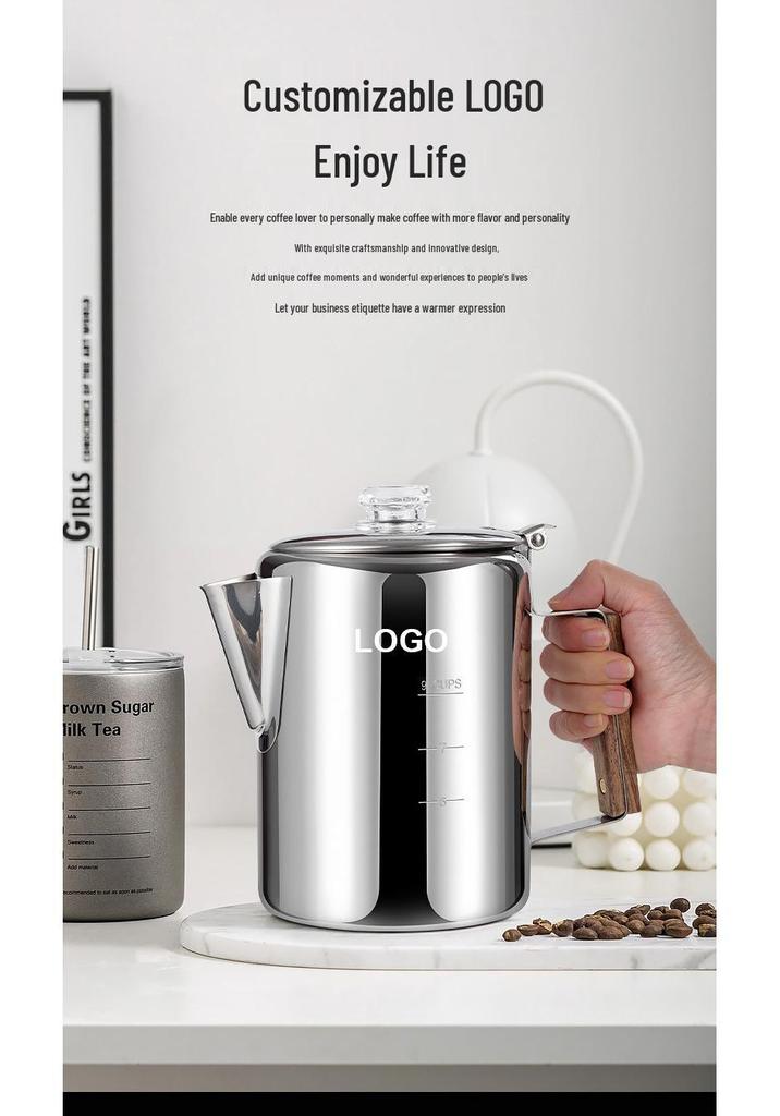 9-Cup American Style Stainless Steel Coffee Maker for Indoor/Outdoor Use - Convenient Camping Water Boiler