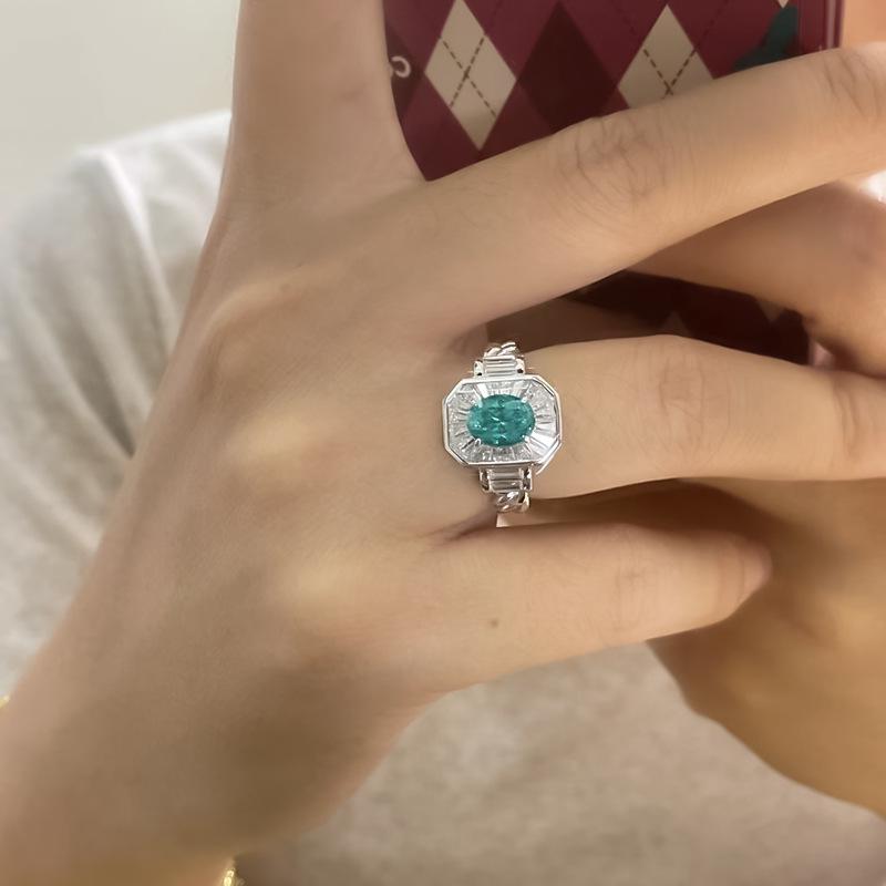 Zhuozhifan 925 Silver 1.5 Carat Paraiba Pigeon Egg Ring - Luxury Hot Seller