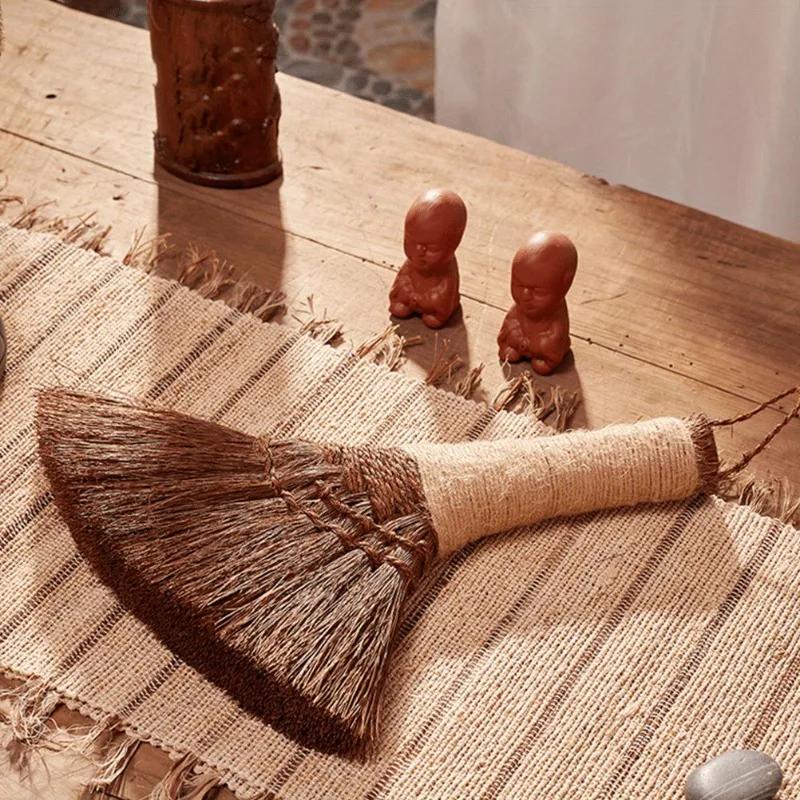 1 PZ Scopa Piccola Bambù Mano Palmo Robusta Scope per Pulizia Accessorio Manico Corto Scrivania Polvere