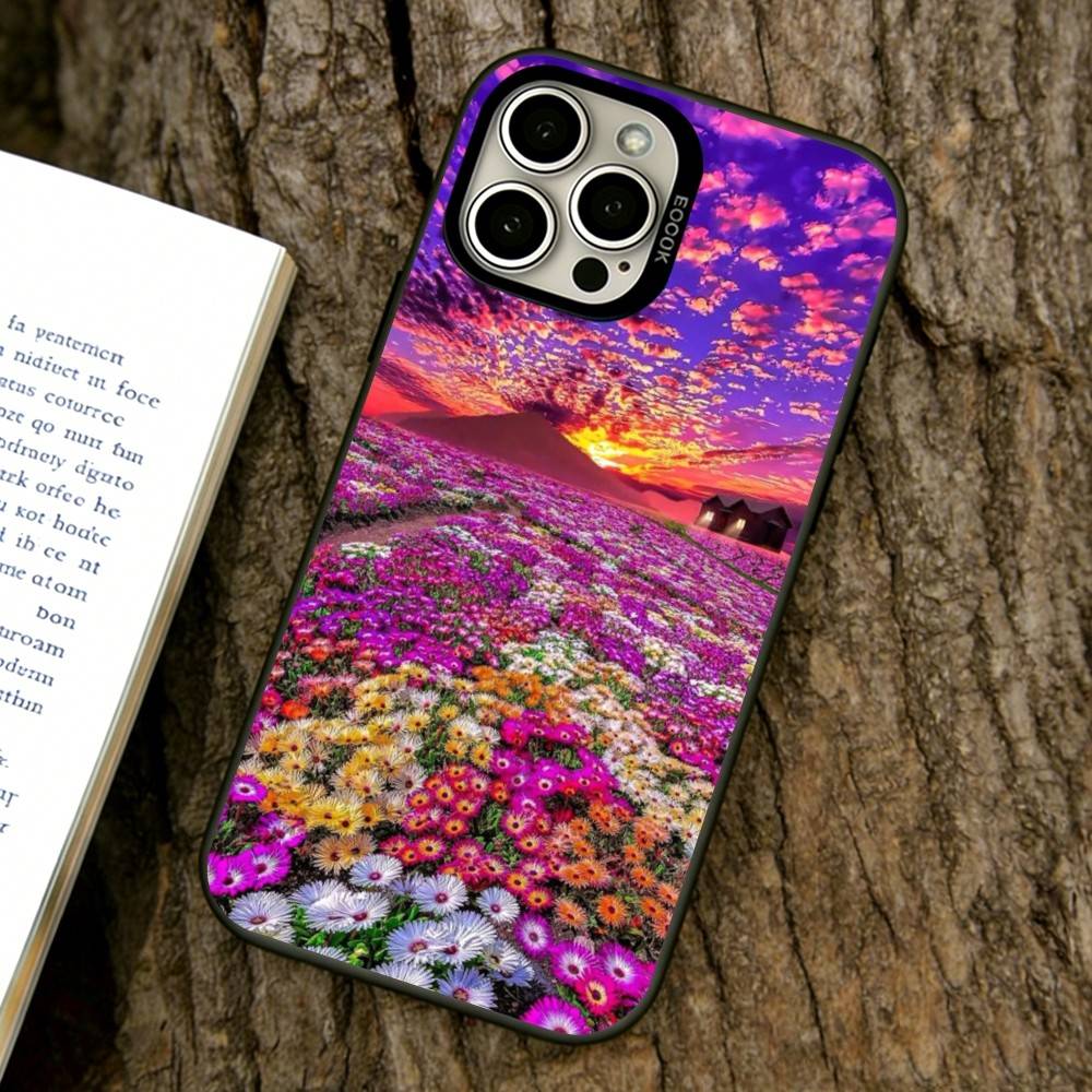 Flower Sea Phone Case For iPhone 17,16,15,14,13,12,11 Plus,Pro Max,XS,Colored Silver Plated Inside Cover