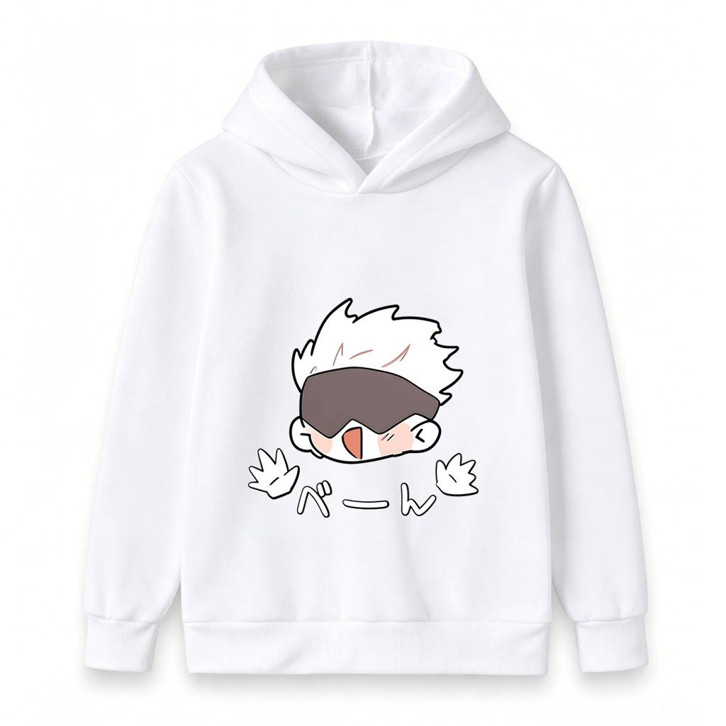 Kids Boys Girls Pullover Hoodie, Cute Cartoon White Hair Anime Character Printed Casual Long Sleeve Hooded Sweatshirt for Daily Wear