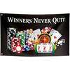 Winners Never Quit Flag Hilarious Funny Cool Flags 3x5 Ft Room Guys College Dorm Bedroom Man Cave Girls Wall Pirational Motivational Decor Banner