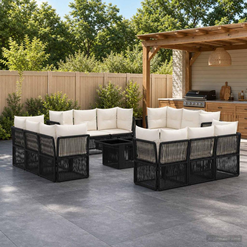 Garden Sofa Set 13 Pieces Black Poly Rattan