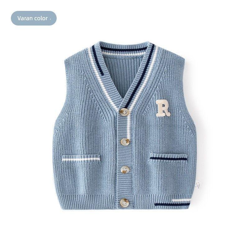Children's Clothing Kids V Neck Vest Sweater Autumn and Winter Boy's Knitted Sweater Vest Bottoming Shirt Baby Boy Sleeveless Cardigan