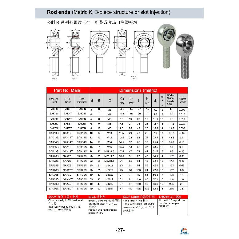M16 Metric Thread 4135 Chromoly Rod End - Slot Bearing with  Male Thread for Auto Suspension