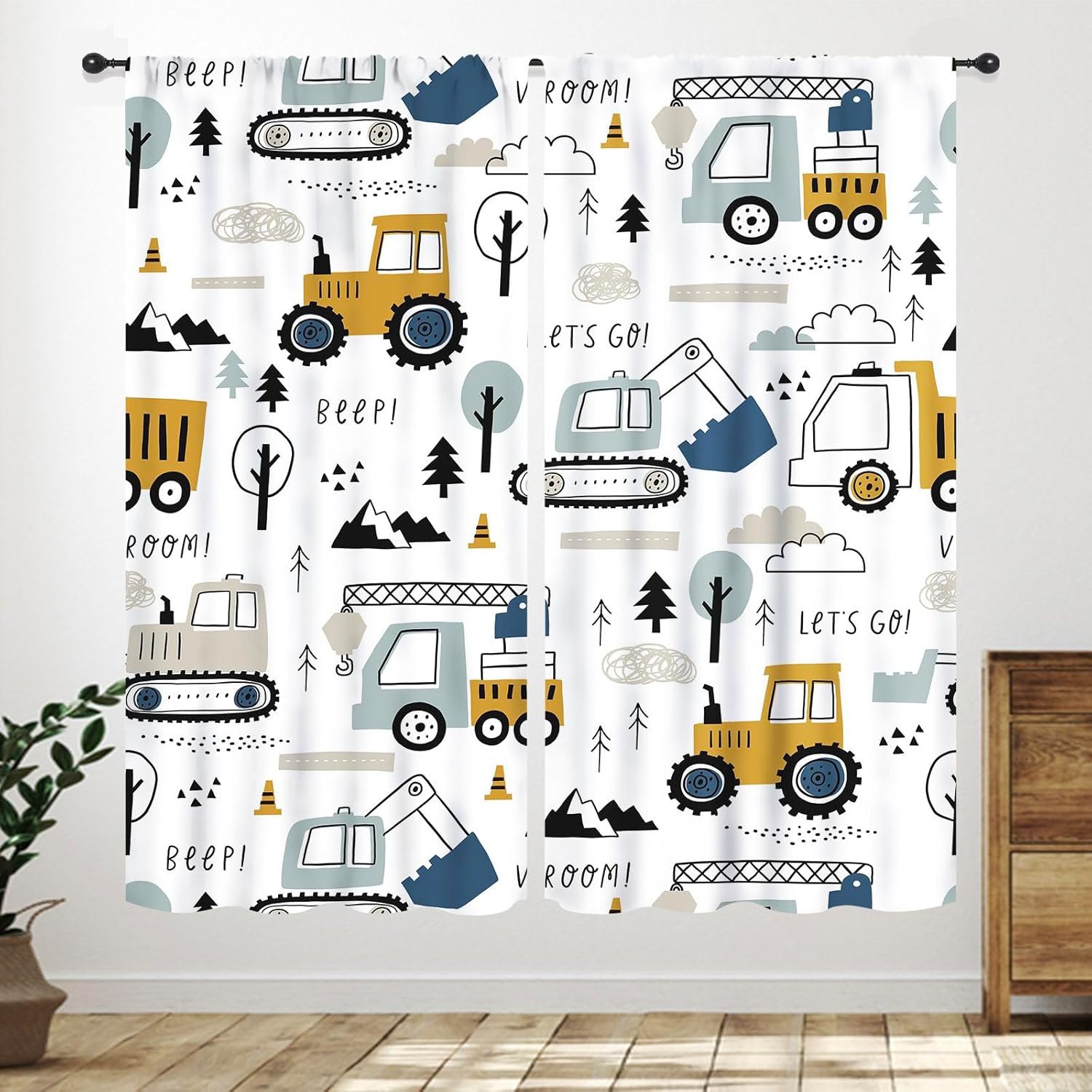 Dinosaur Curtains for Kids Room,Cartoon Animal Dino Outer Space Planet Astronaut Theme Baby Boys Nursery Window Treatments 60×150cm