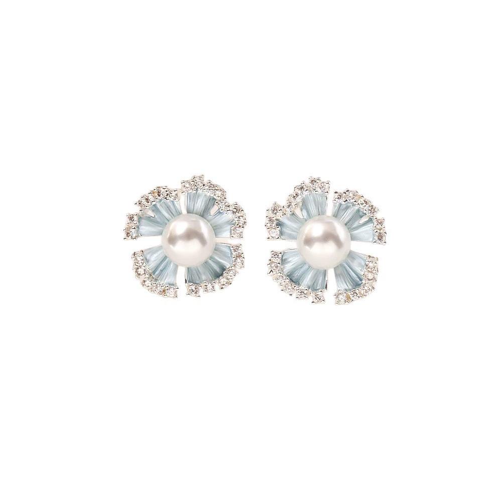 Pendientes de perlas con circonitas incrustadas, elegantes y brillantes para mujer
