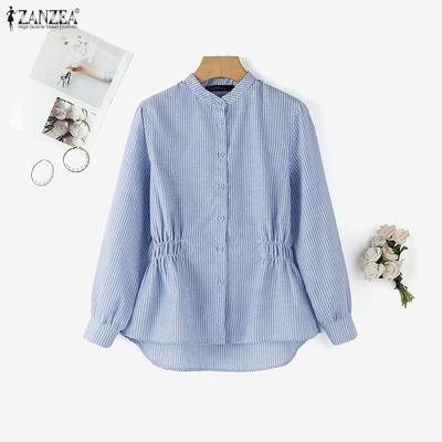 Women Casual Round Neck Loose Long Sleeve Stripe Blouse