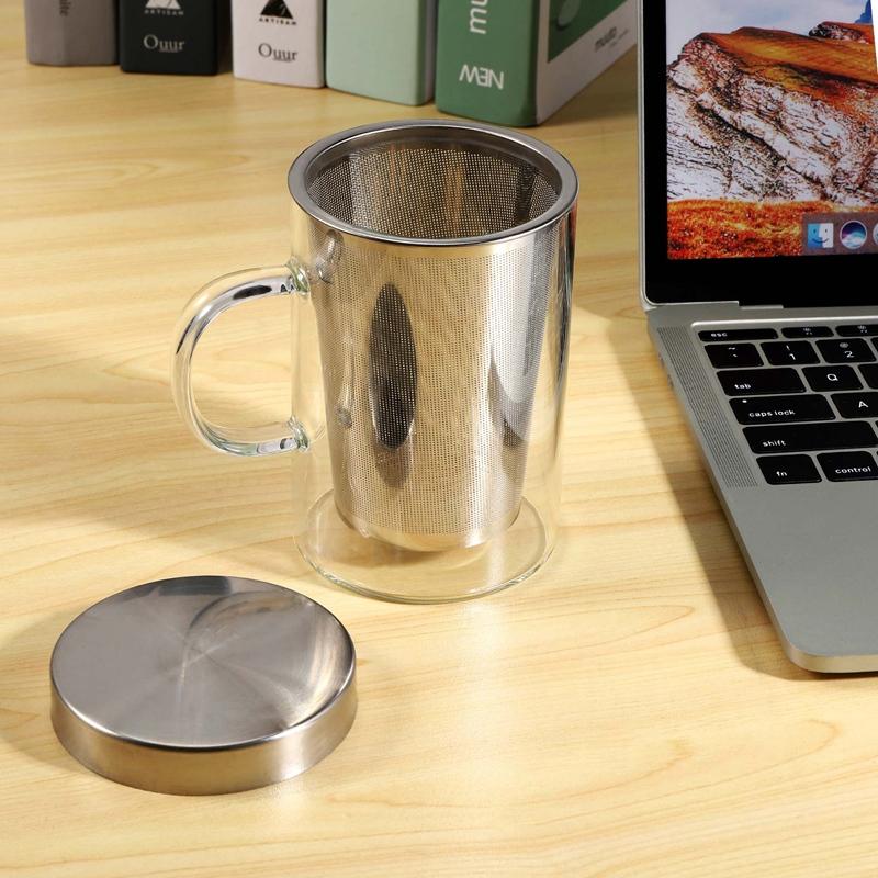 LICG 500Ml Travel Heat-Resistant Glass Tea Infuser Mug With Stainless Steel Lid Coffee Cup Tumbler Kitchen Heat-Resistant Large