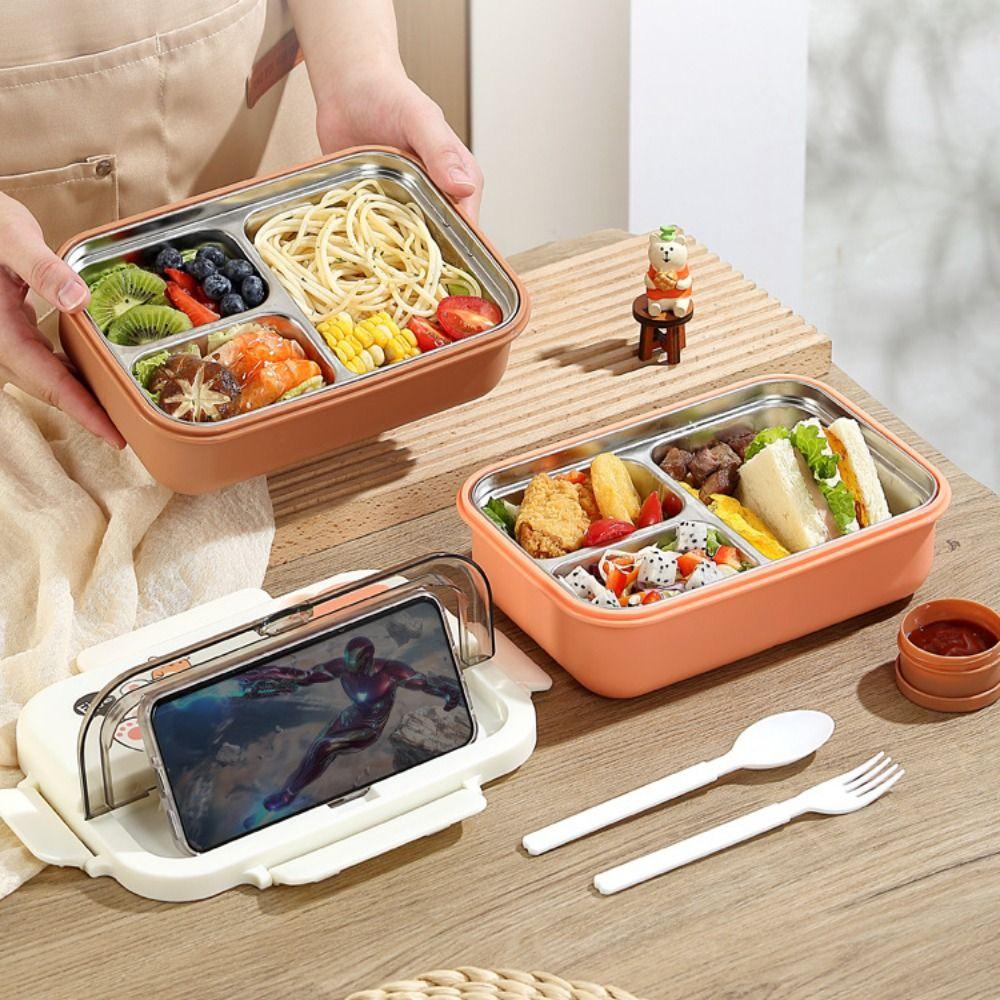 Stainless Steel Cartoon Kid's Lunch Box Portable Breakfast Boxes Divides Food Container  Camping