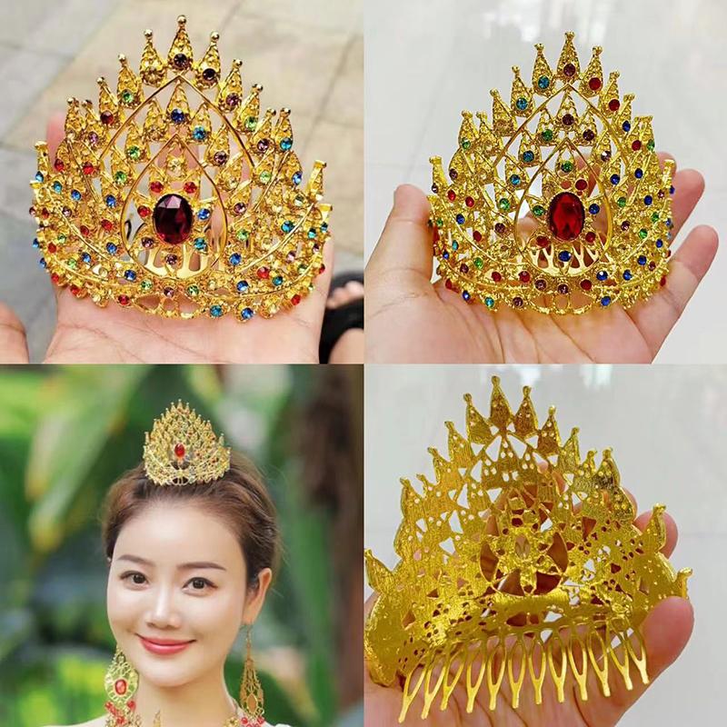 Accessori Pettine per Capelli Stile Etnico con Corona di Pietre Preziose Colorate Gioielli Thailandesi