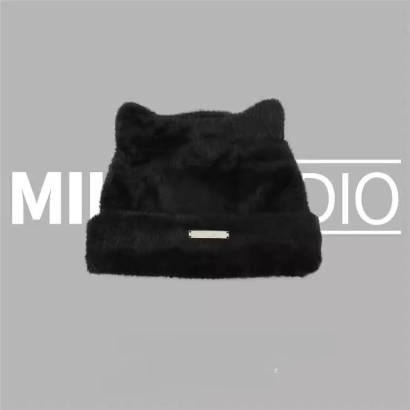 Cute Fluffy Cat Ears Hat Bear Ears Knitted Cap Beanie Hat Winter/Autumn for Women Outdoor Use Keep Warm