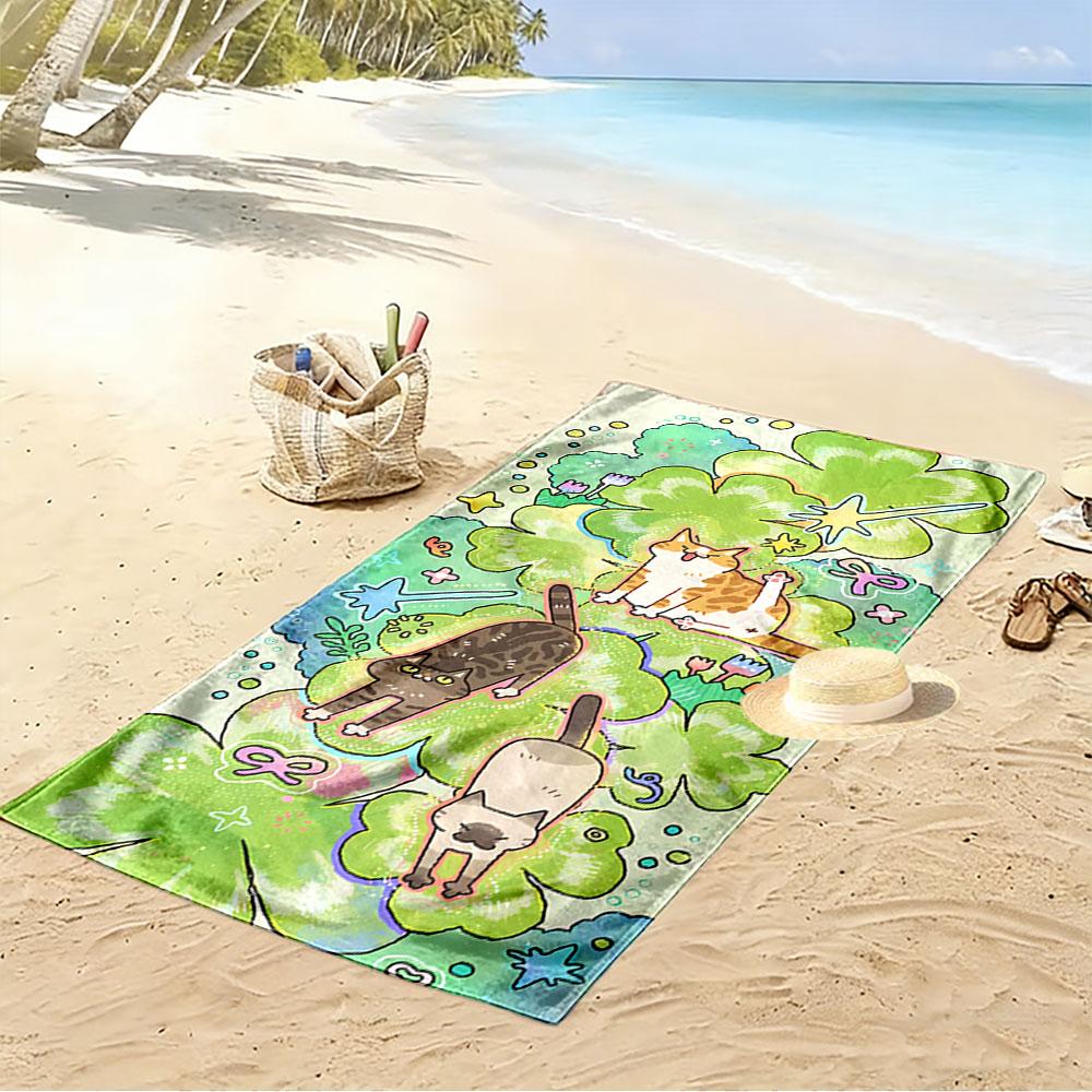 Playful Cats and Clover Design A Must-have Beach Towel for Beach Travel
