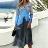 Women's Halloween Printed Long Sleeve V-Neck Dress with Pockets for Casual Everyday Wear