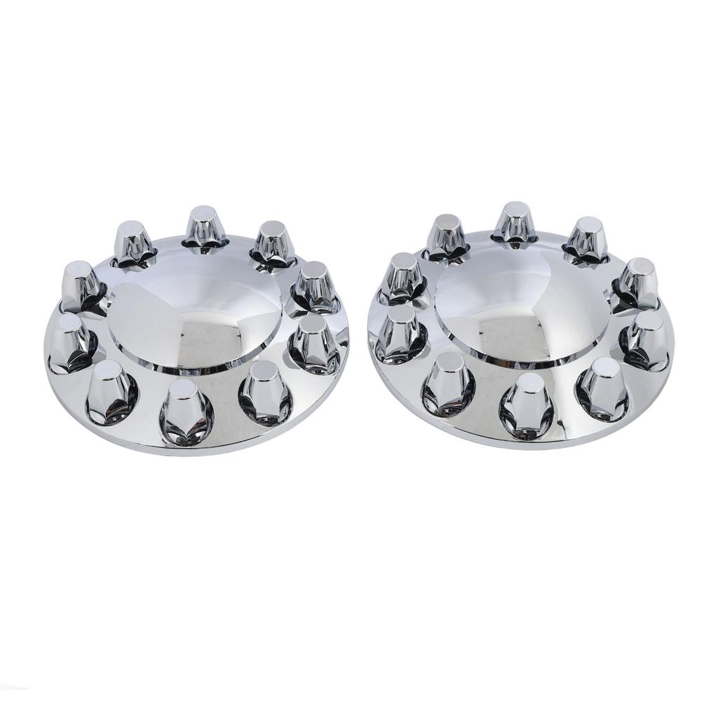 Pair of Chrome Front Axle Cover Set Glossy Wheel Hub Caps with 33mm Lug Nut Covers for Trucks Trailers Vehicles