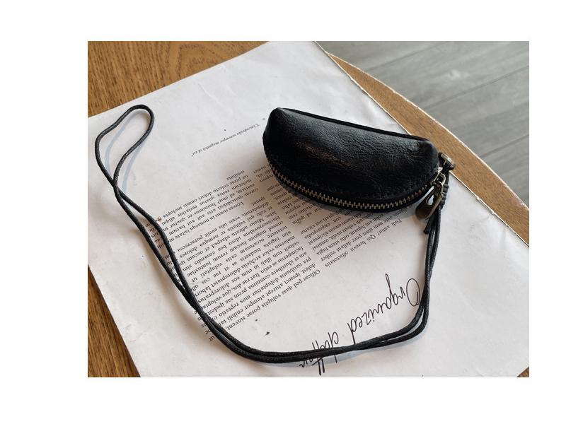 Vegetable-Tanned Leather Kisslock Mini Coin Purse - Versatile Neck-Hanging Dumpling-Shaped Wallet