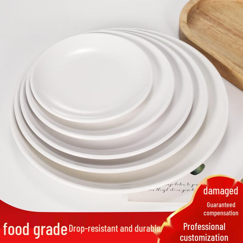 A5 Commercial Melamine Shallow Round Plates - 6.7-inch, 10-Pack