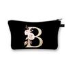 Vintage Golden Flower Alphabet Travel Cosmetic Bag Waterproof Toiletry Organize Pouch for Women