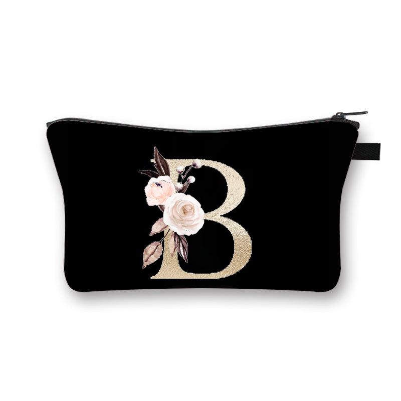 Vintage Golden Flower Alphabet Travel Cosmetic Bag Waterproof Toiletry Organize Pouch for Women