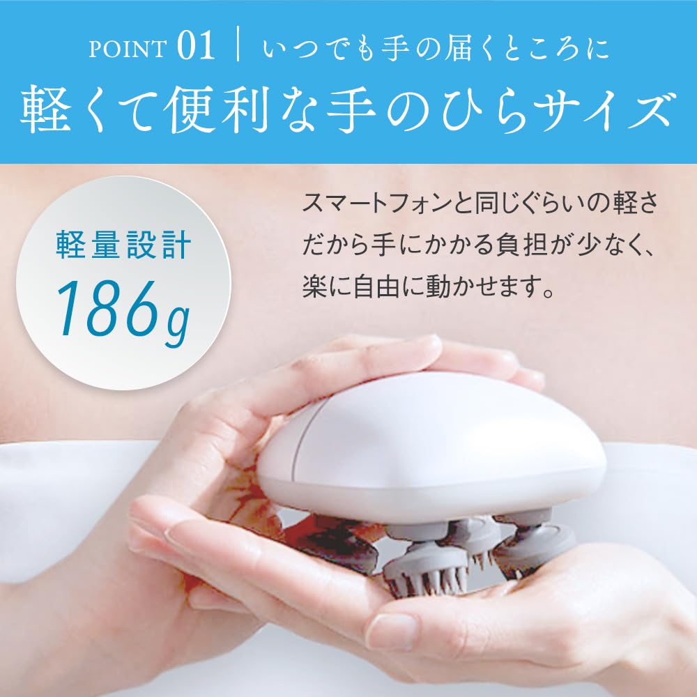 Shinka Kompaktes Kopf-Spa (IPX7 Wasserdicht / Japanische Marke) mit 3D-Rotation (Auch für Gesicht, Hals und Dekolleté) Elektrische Kopfhautbürste, Weiß, HC130