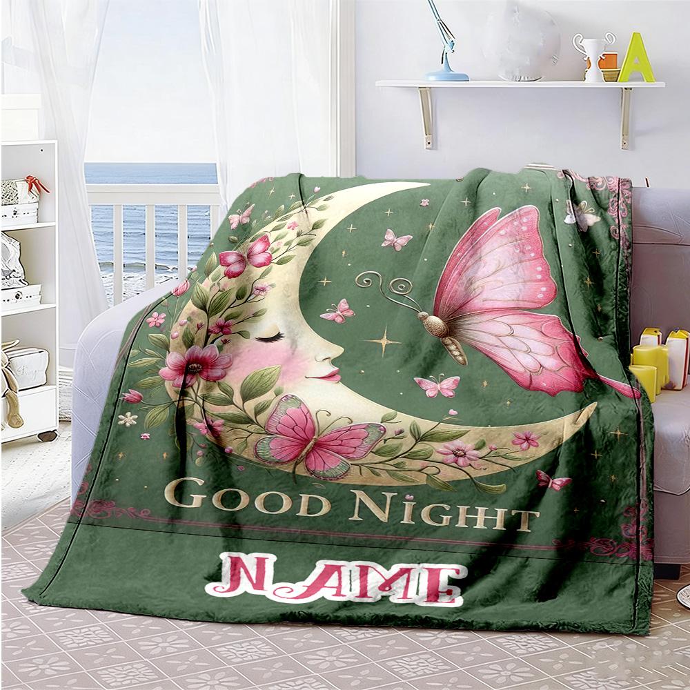 Beautiful Moon Personalized Text Blanket Throw Customizable Blanket Soft Warm Cozy Throw For Office Bed Office Chair Home Decor All-Season Use