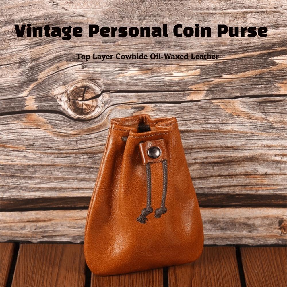 Retro Style Leather Purse Mini Size Drawstring Purse Change Purse Car Key Pack Jewelry Storage