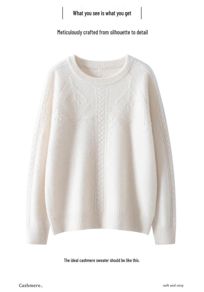Women's Solid Color Cashmere Round Neck Knit Pullover Sweater