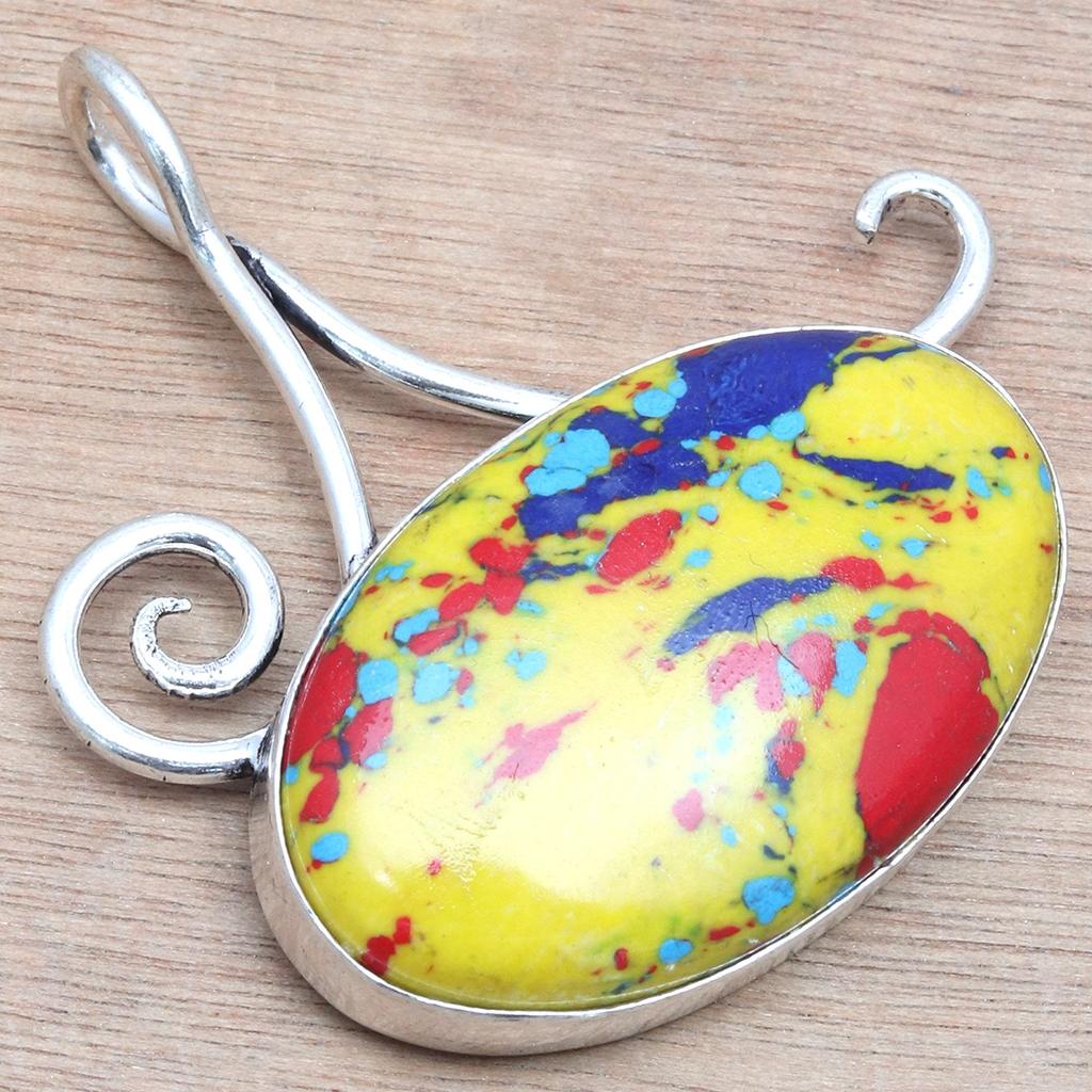 Mosaic Jasper Gemstone Handmade Women's Unisex Silver Jewelry Pendant 2