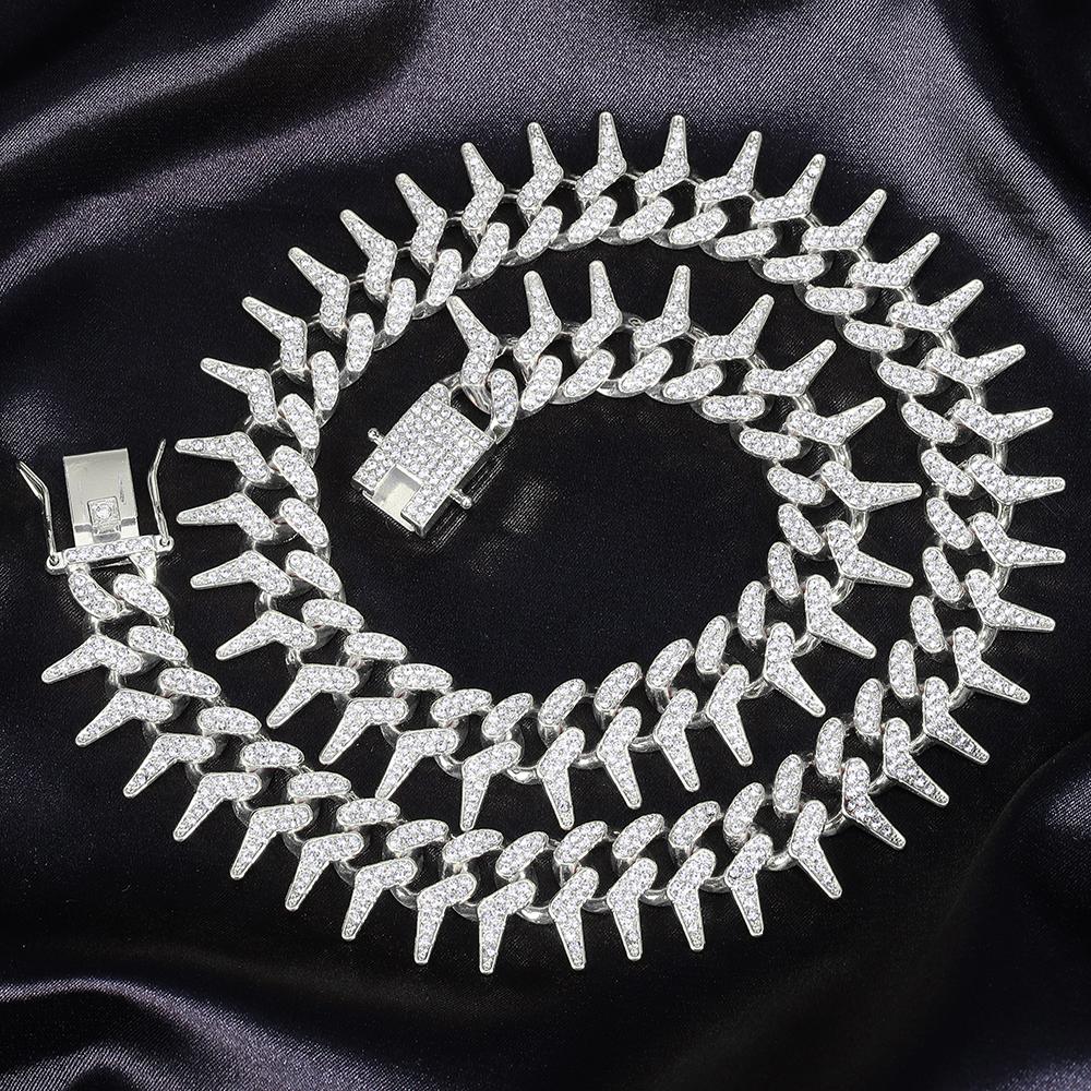 Hip Hop 21MM Iced Out Cuban Rivet Spike Thorns Link Chain Full Crystal Men's Miami Cuban Chain Luxury Fashion Necklace Jewelry